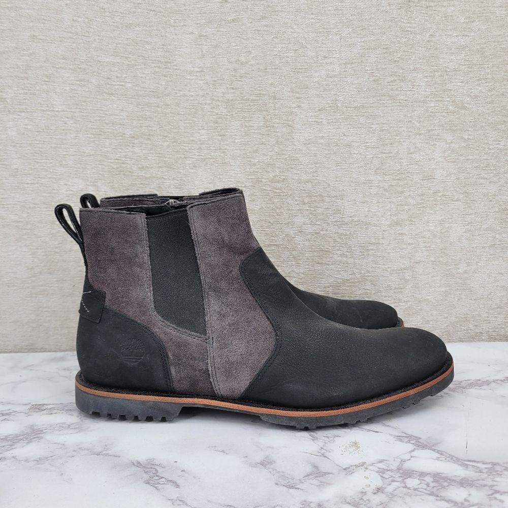 Timberland Men's Size 9.5 Kendrick Chelsea Boots Black Leather Gray Suede